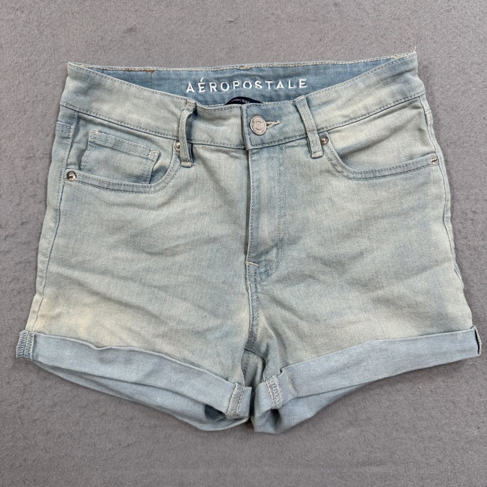 Aeropostale Shorts Women's 4 Blue Light Wash High Rise Midi Denim Summer Skater
